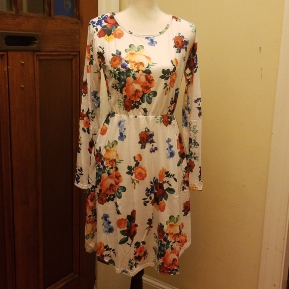 Long Sleeve Fall Floral Dress - Picture 3 of 3